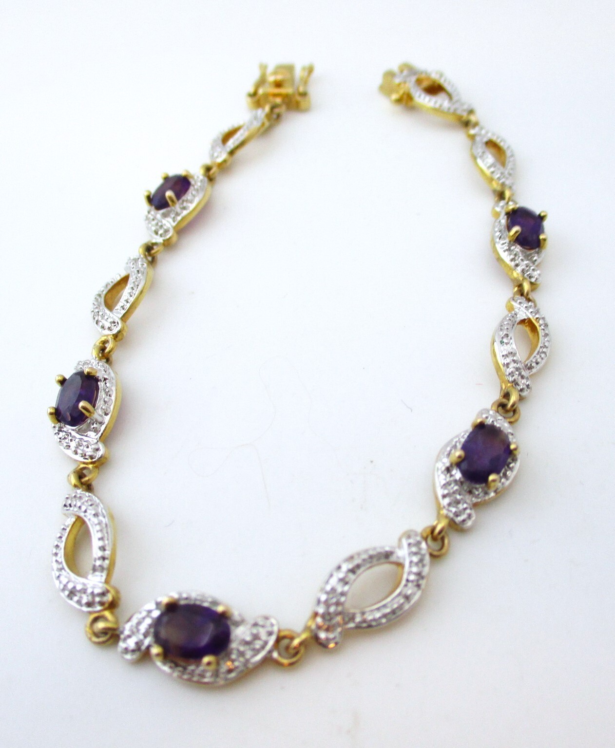 Vintage/Modern Silver & Gold Plated Bracelet Purple Gemstones 925 6211