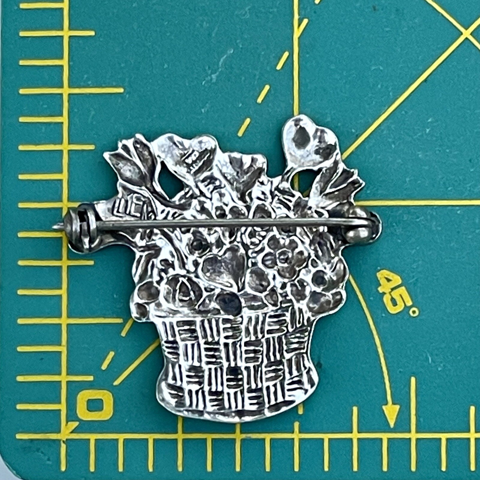 Mary Engelbreit Hearts Flowers Basket Brooch Signed ME 925 Sterling Silver Mex