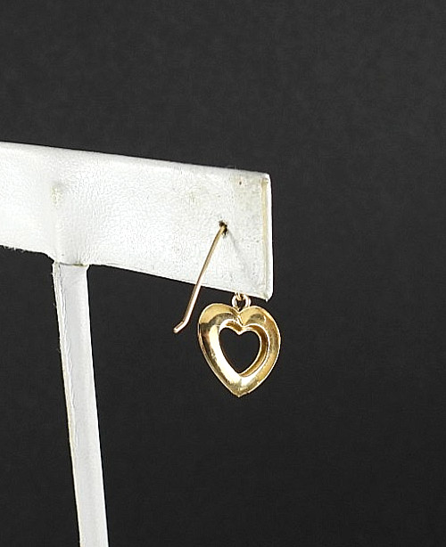 14K Yellow Gold Heart Dangle Drop Earrings Vintage JCM Fine Hook Classic Jewelry