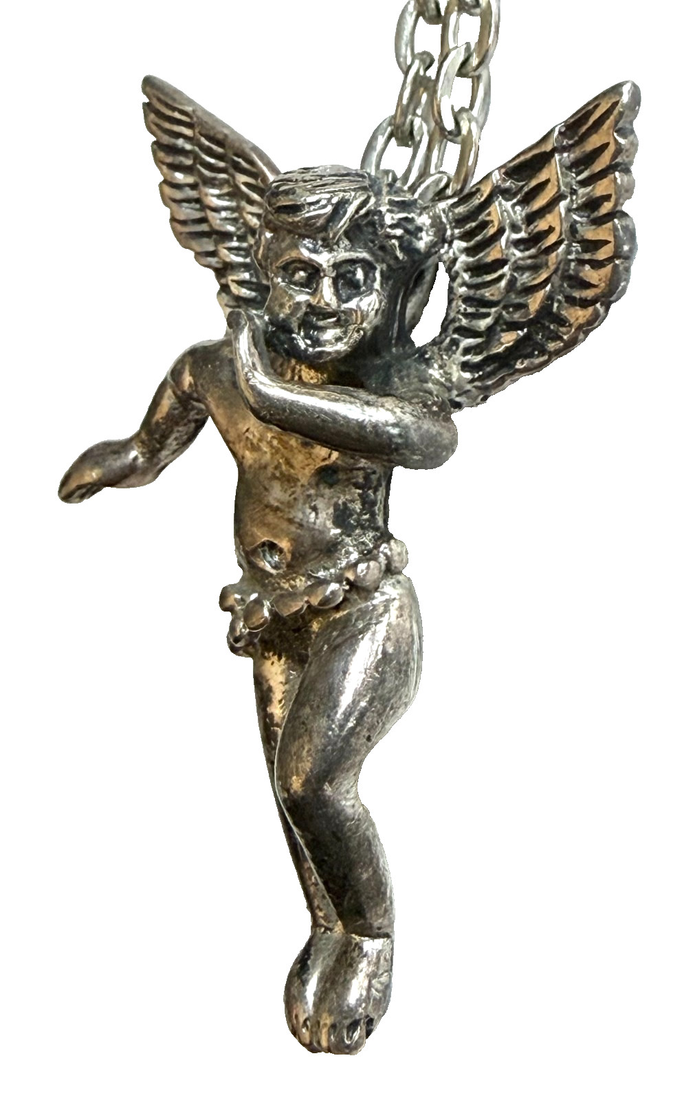 STUNNING VINTAGE 925 SILVER HEAVENLY ANGEL 1 1/4″ PENDANT NECKLASS ON 20″ CHAIN