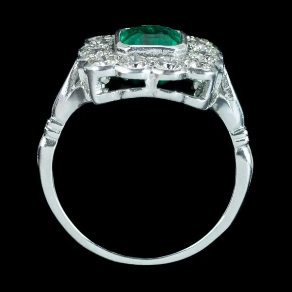 Art Deco 3.30Ct Natural Emerald Vintage Wedding Ring 14K White Gold Finish