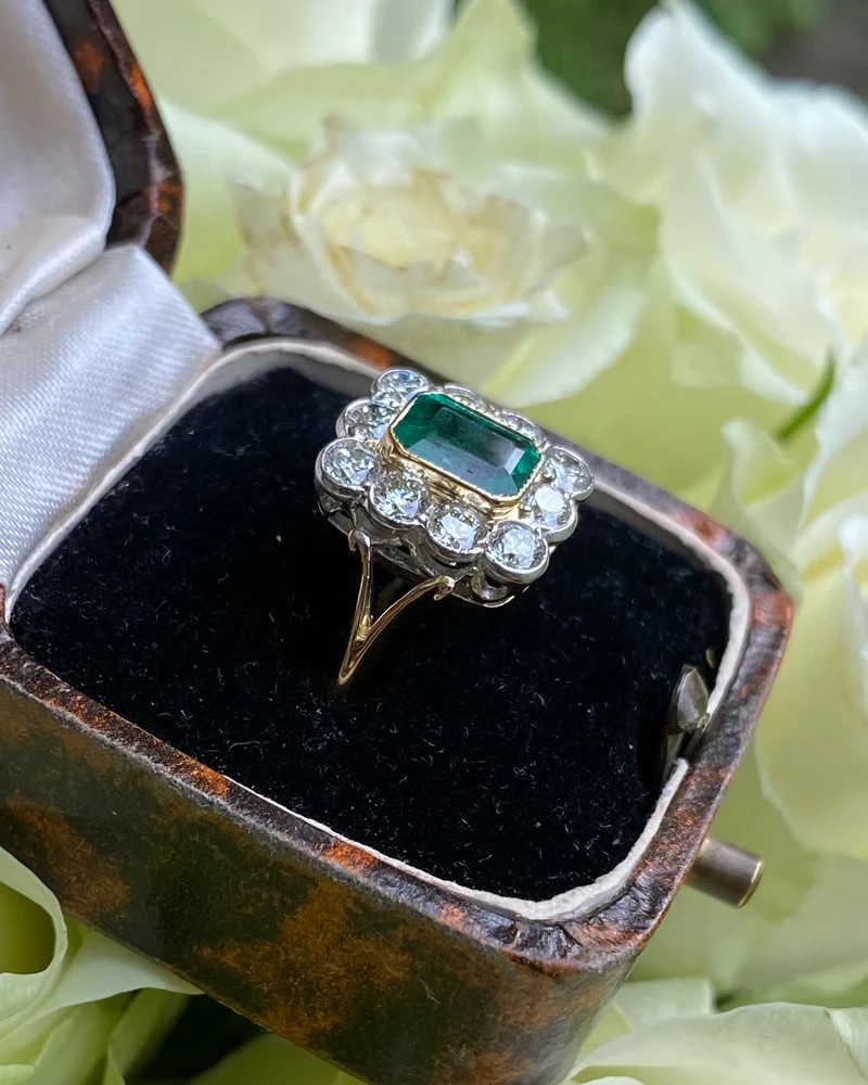 Art Deco 2.40 Ct Natural Emerald Vintage Engagement Ring 14K Yellow Gold FN