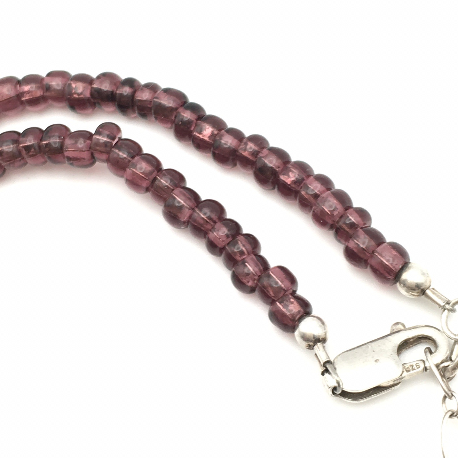 Mauve Frosted Glass Bead & Sterling Silver Necklace 15-17” 925 #23