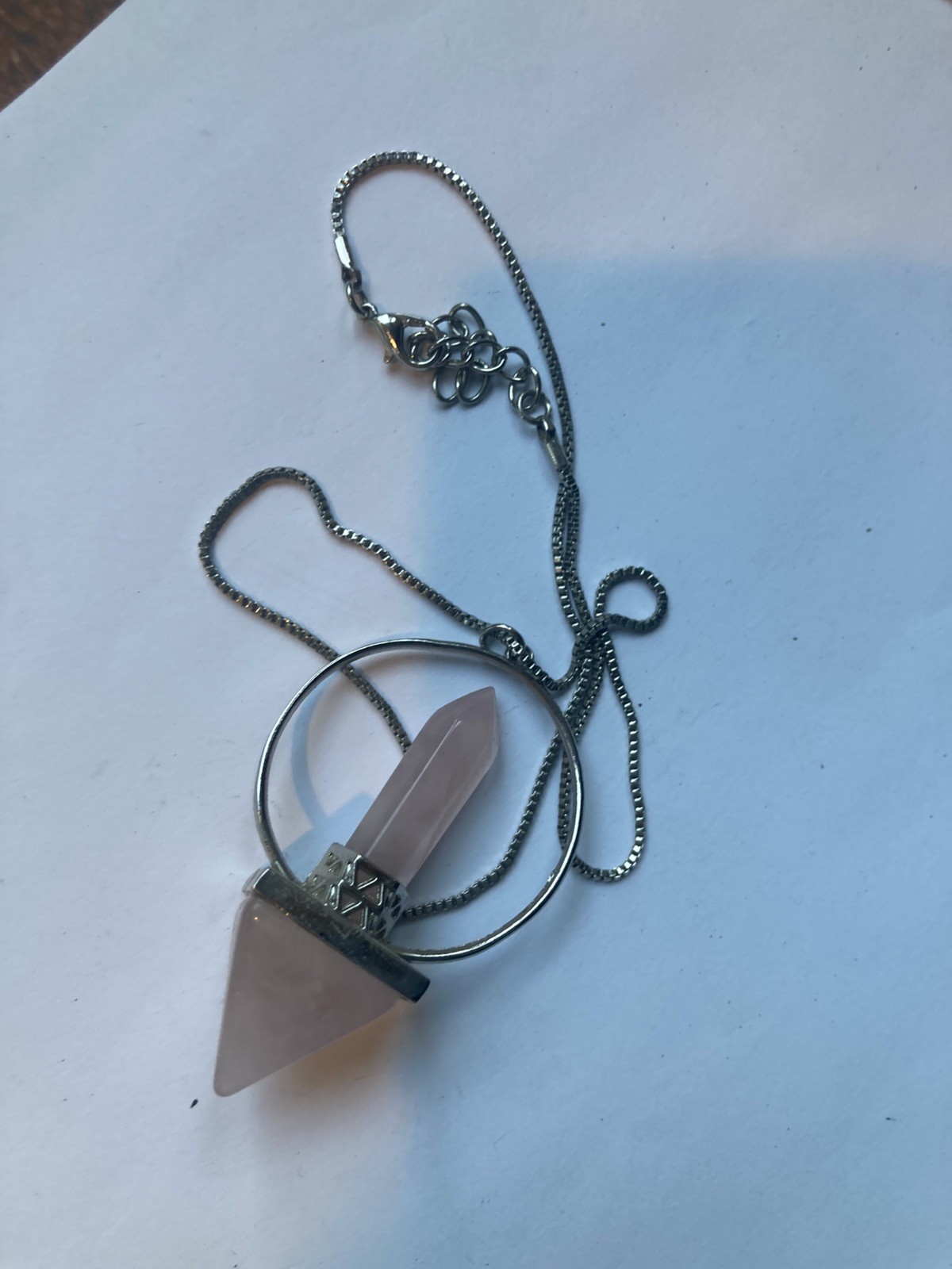Large Rose Quartz Silver Tone Stone Necklace Clarity Beauty Peace Stunning