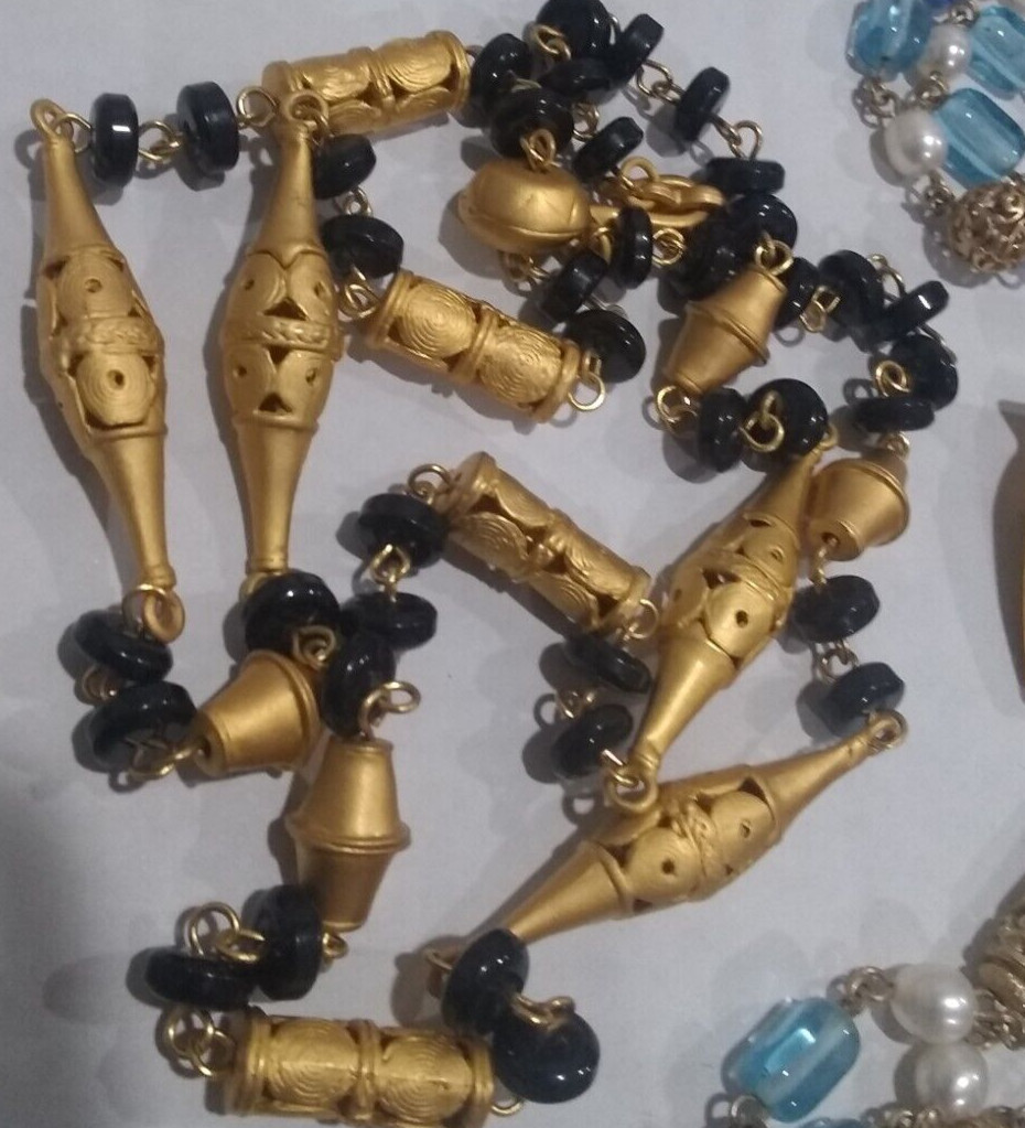 2 Necklaces. Black Egyptian Necklace & Blue Glass and cultured Pearls