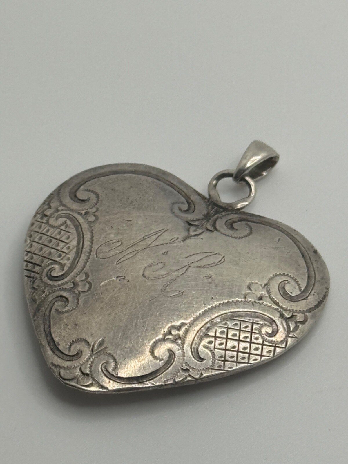 Antique Victorian Sterling Silver Monogram Engraved Heart Pendant