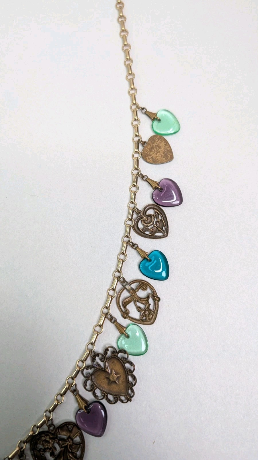 Vintage Glass Works Studio Heart Charms Multicolor Hearts Theme Necklace 30 In