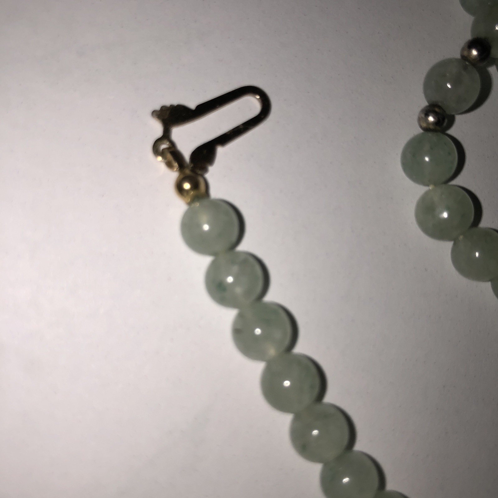 Natural Green Jadeite Jade Bead 16” Necklace Gold Tone Clasp