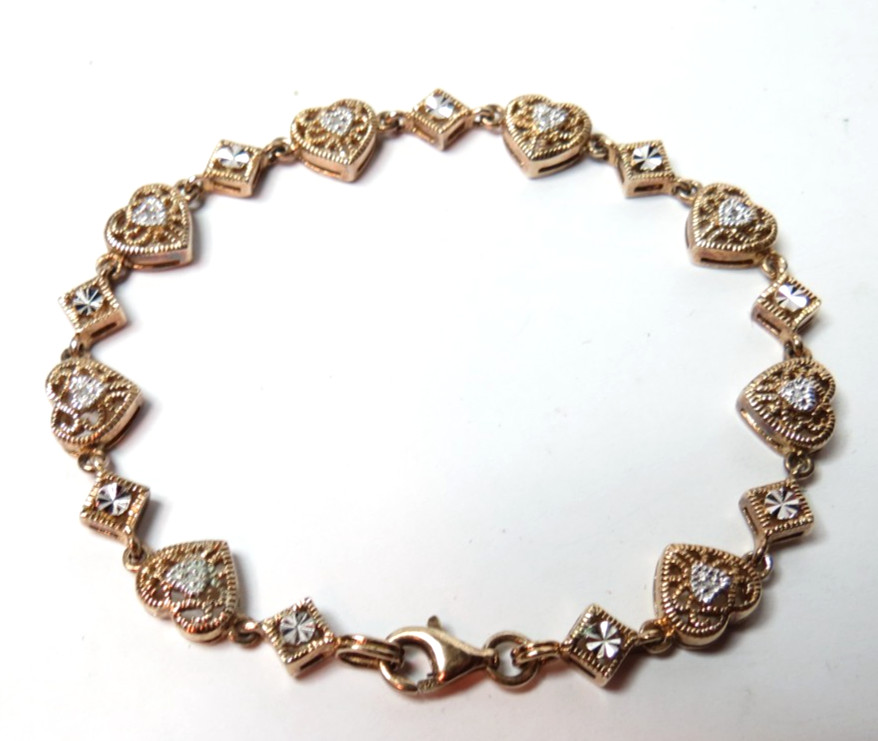 VINTAGE WOMEN HEART BRACELET GOLD TONE 925 STERLING SILVER 7″ LONG