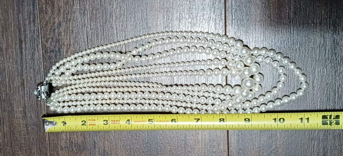 Vintage Sarah Coventry Multi Strand Faux Pearl Necklace Choker Silver Clasp 16in