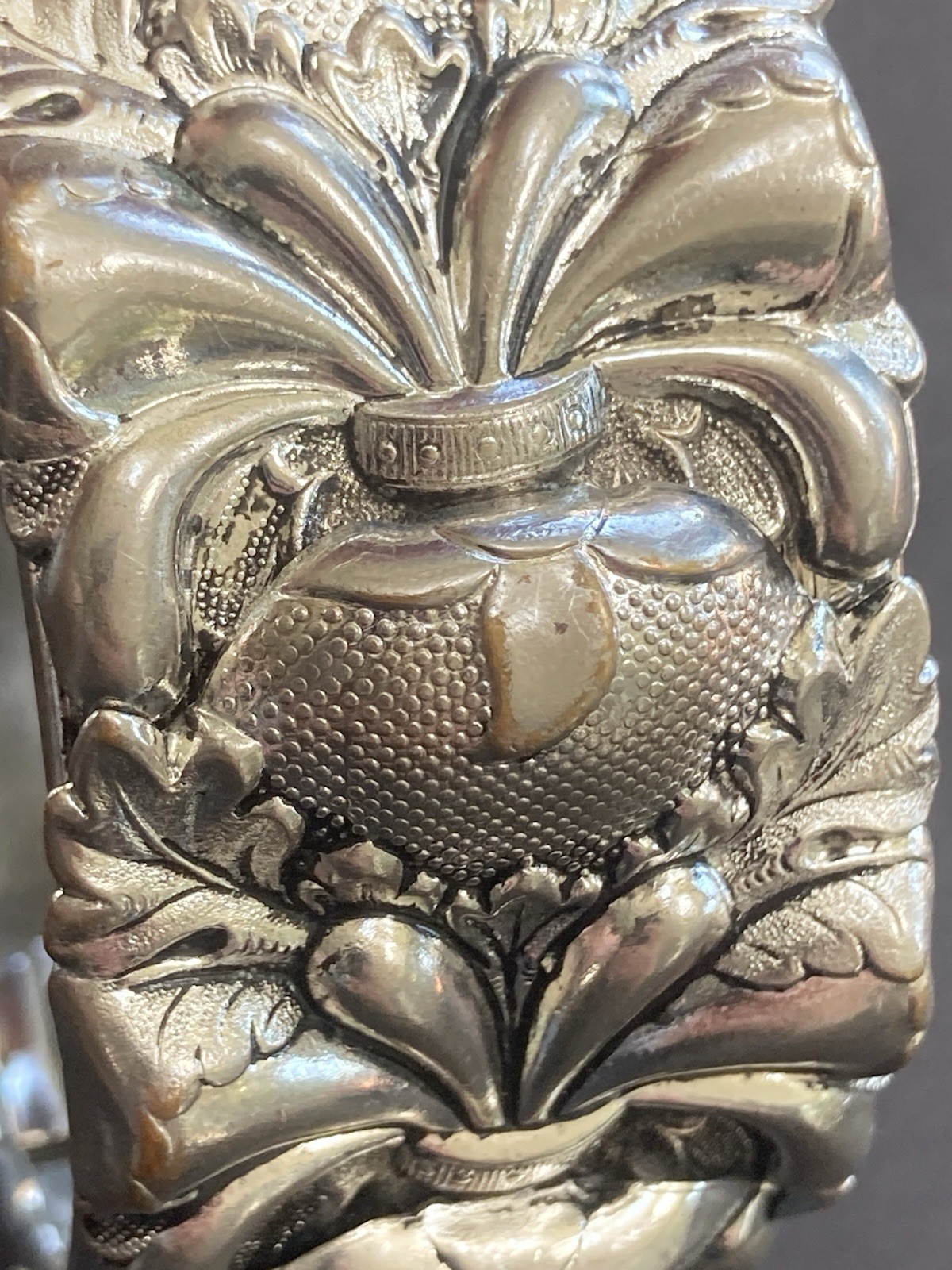 Vintage Chunky Bangle Bracelet Ornate Repousse Hinged Silver Tone 7”