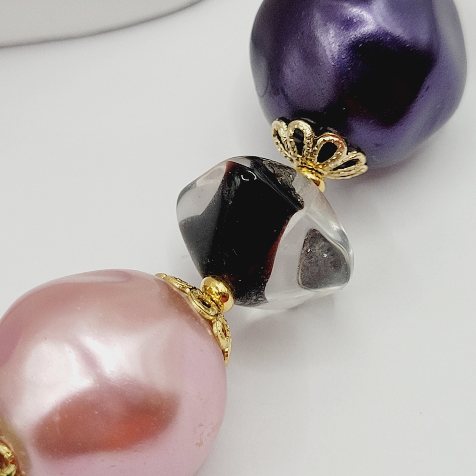 Colorful Glass & Faux Pearl Style Multi Color Shape Bead Vintage Necklace 21 In