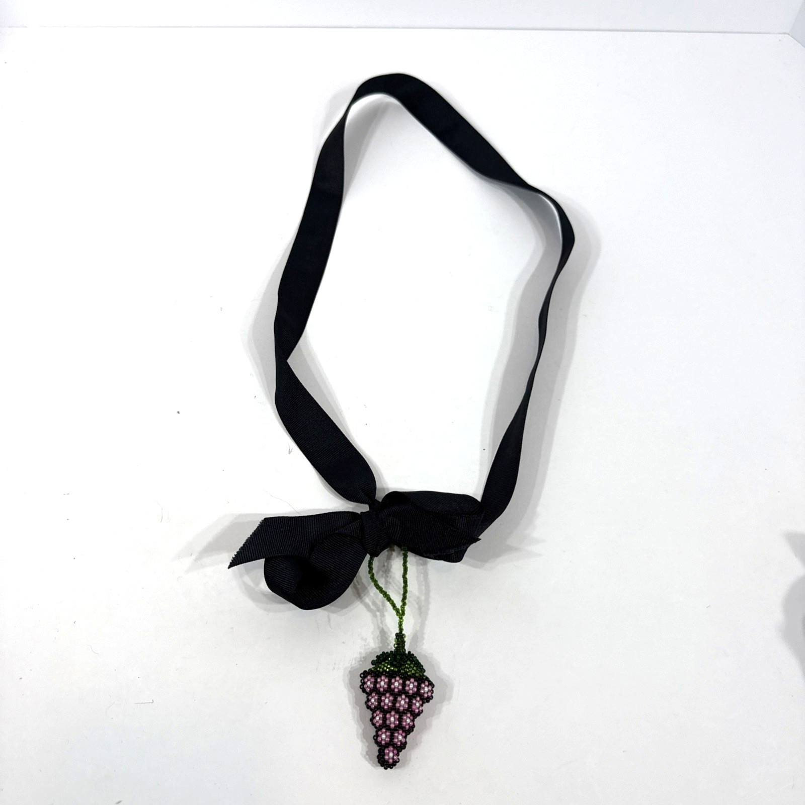 Glass Beaded Charm Necklace with Pink and Green Grape Shape