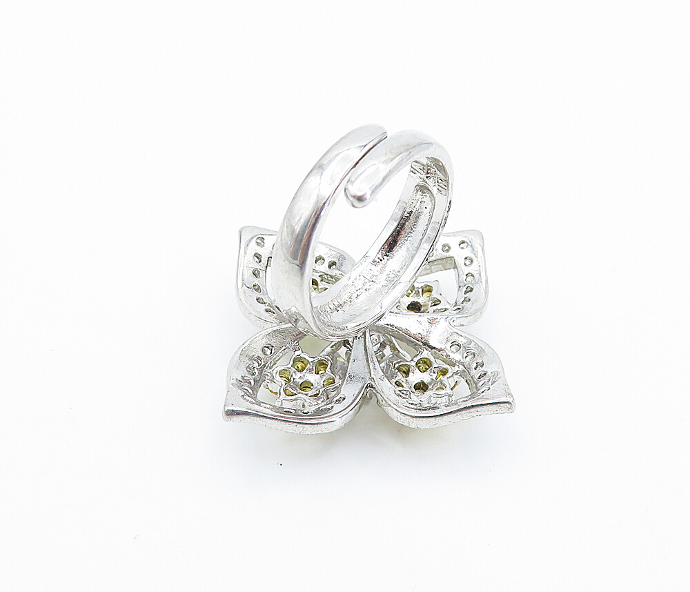 925 Silver Cubic Zirconia & Citrine Flower Statement Ring Sz 6.5 RG3627