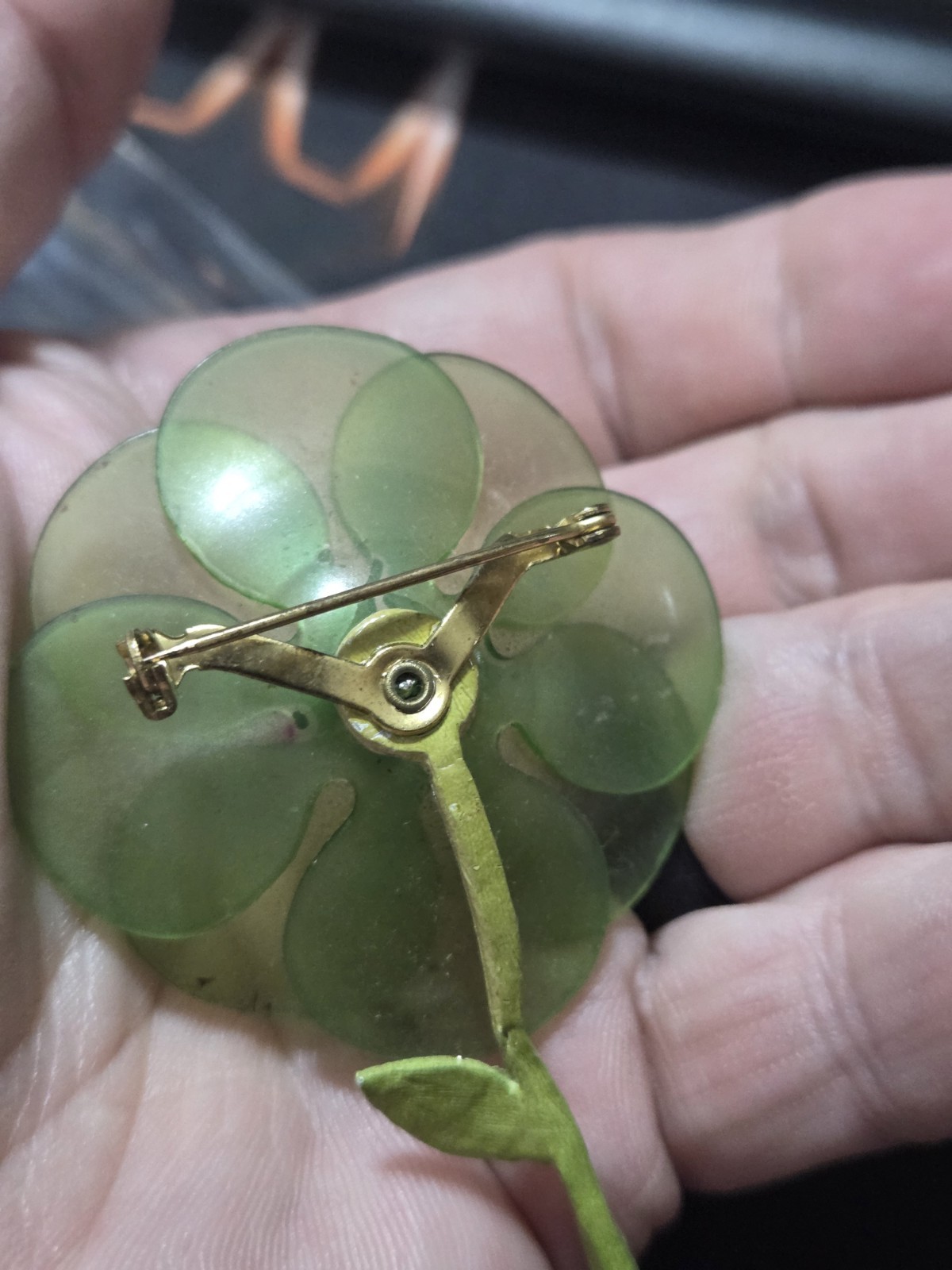Vintage LIME GREEN Stemmed FLOWER High Relief PIN BROOCH Pin