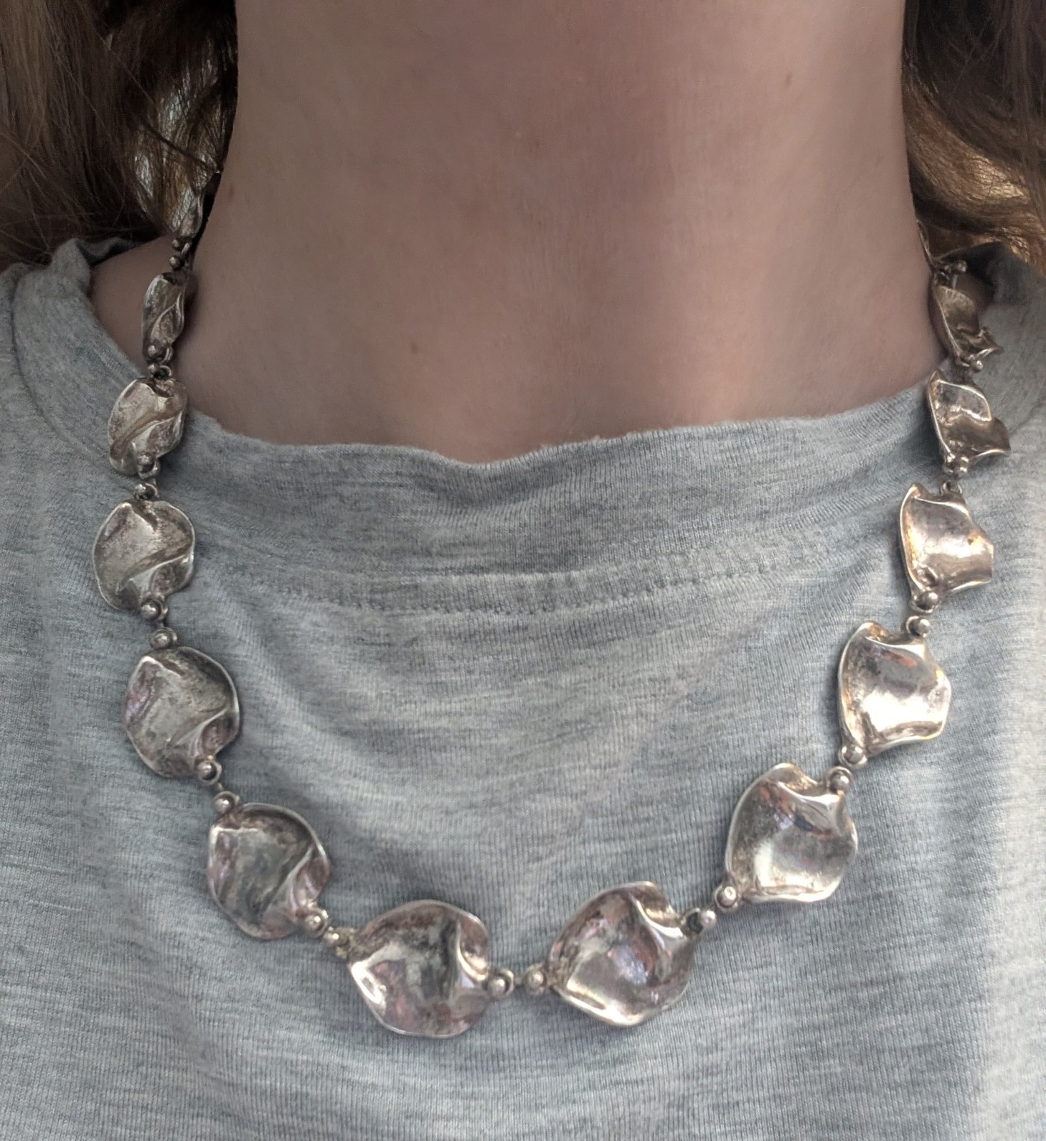 Vintage Anne Dick Sterling Silver 925 Disc Necklace w Hook Clasp – 18″