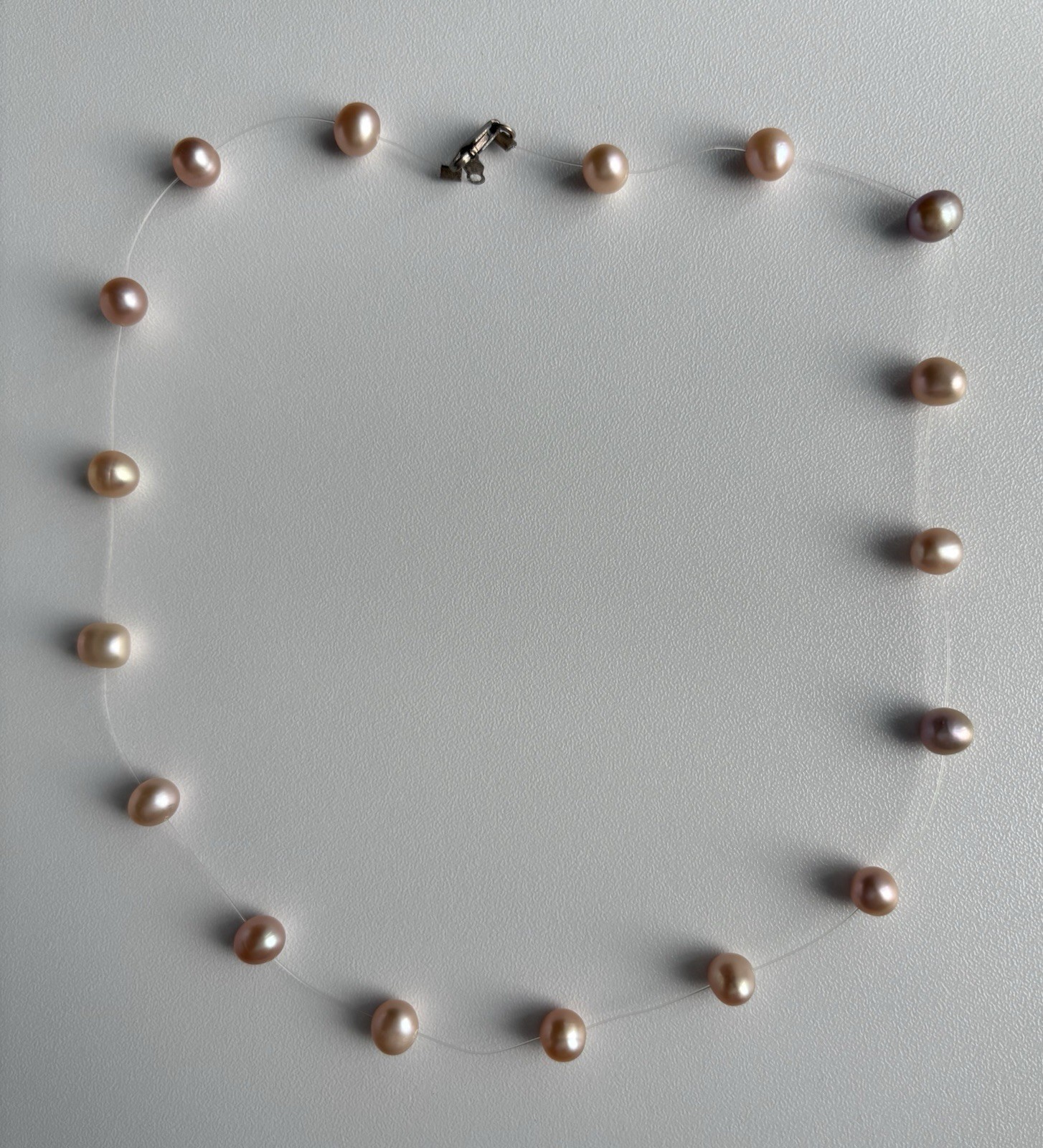 Vintage 925 Sterling Silver Floating illusion Pearl Necklace 17.5in Ladies 8.62g