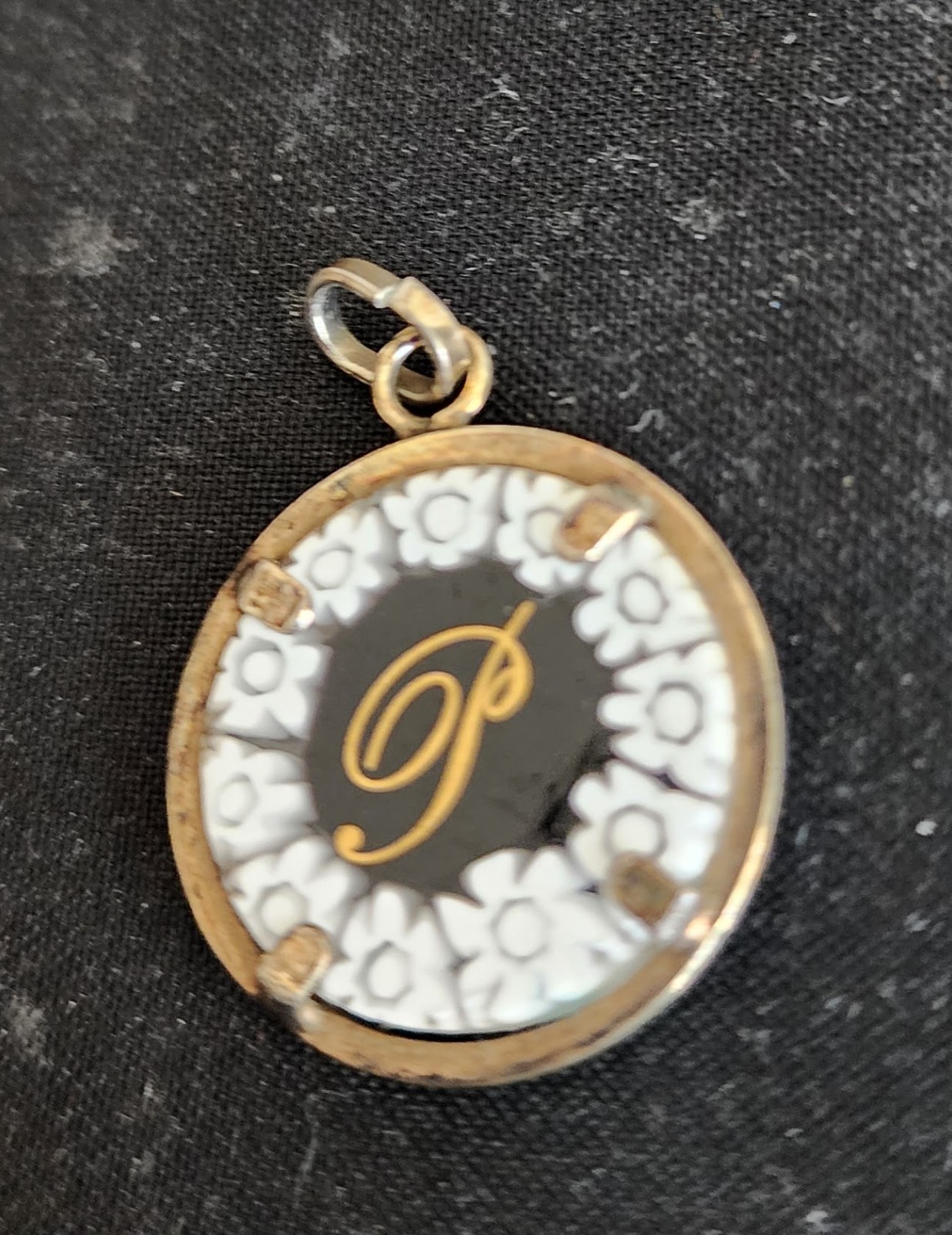 Vintage Glass Pendant Letter by Murrina Letter P Initial Sterling Silver