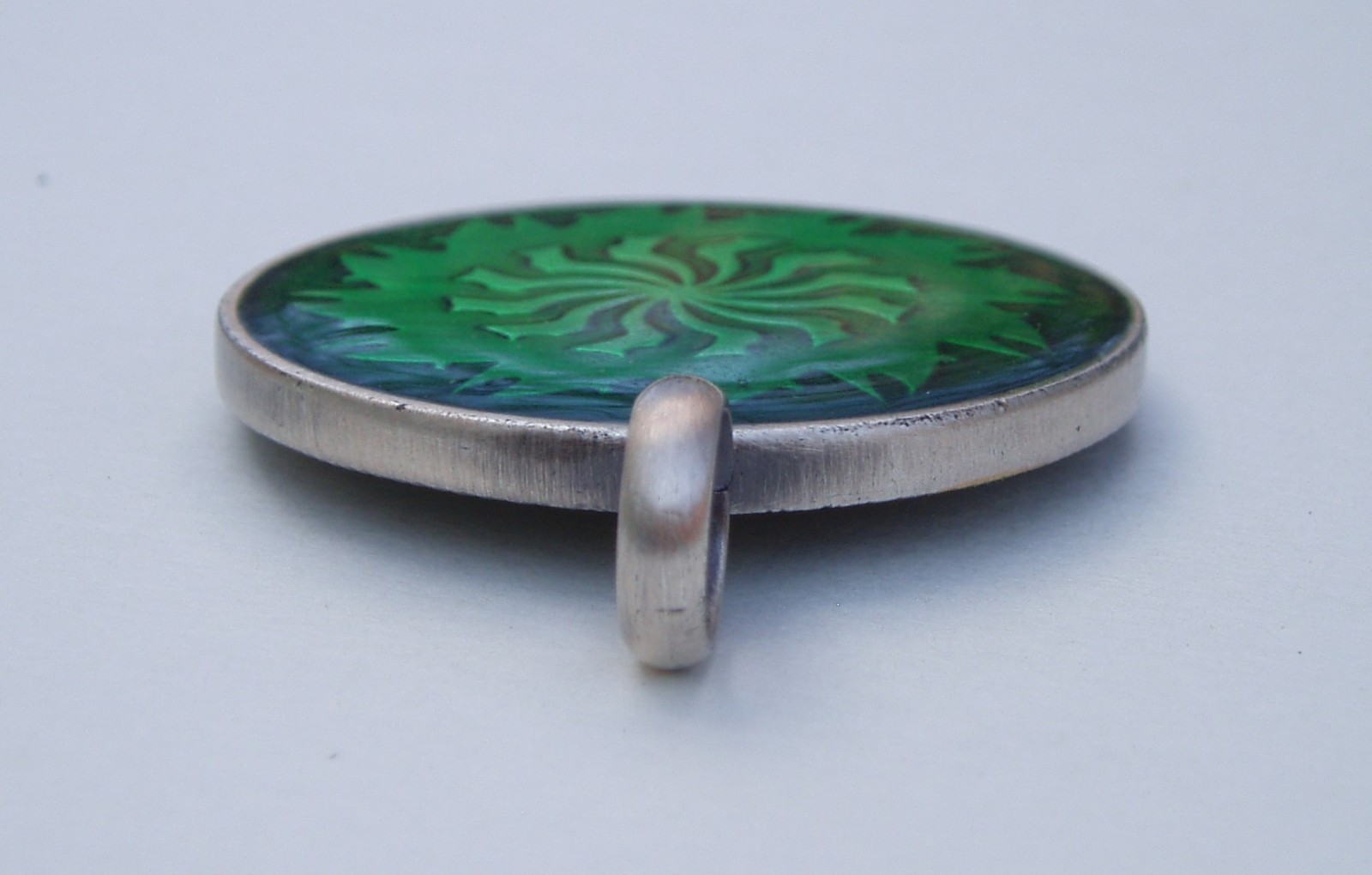 2 Vintage Pendants Epoxy Resin Pewter Metal Large Blue Floral & Green Sun Burst