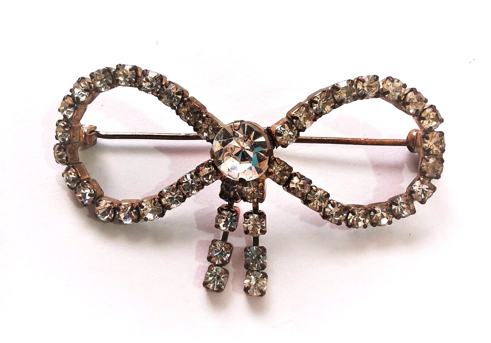 Vintage Czech Clear Glass Brooch Pin Rhinestone Rhinestones Handmade Art Deco Br