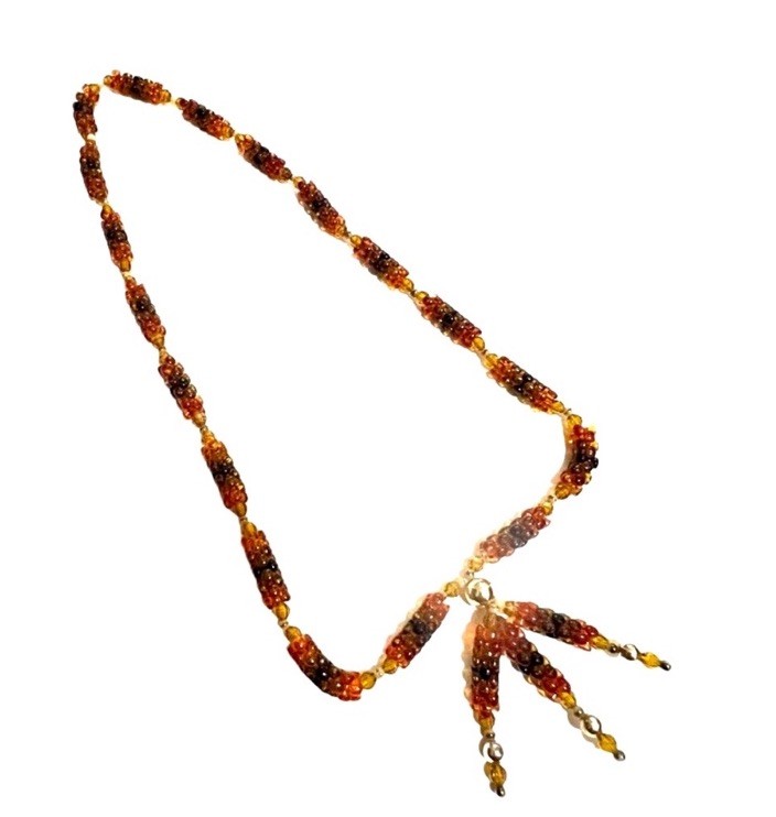 1970’s Vintage Boho Beaded Necklace with Tassles, Earthtones