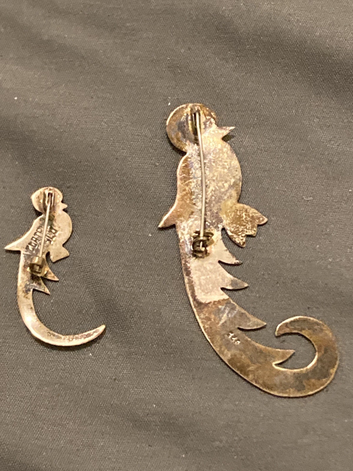 Guatemala Vintage Antique 900 sterling & 925 bird Quetzal Brooch lot of 2