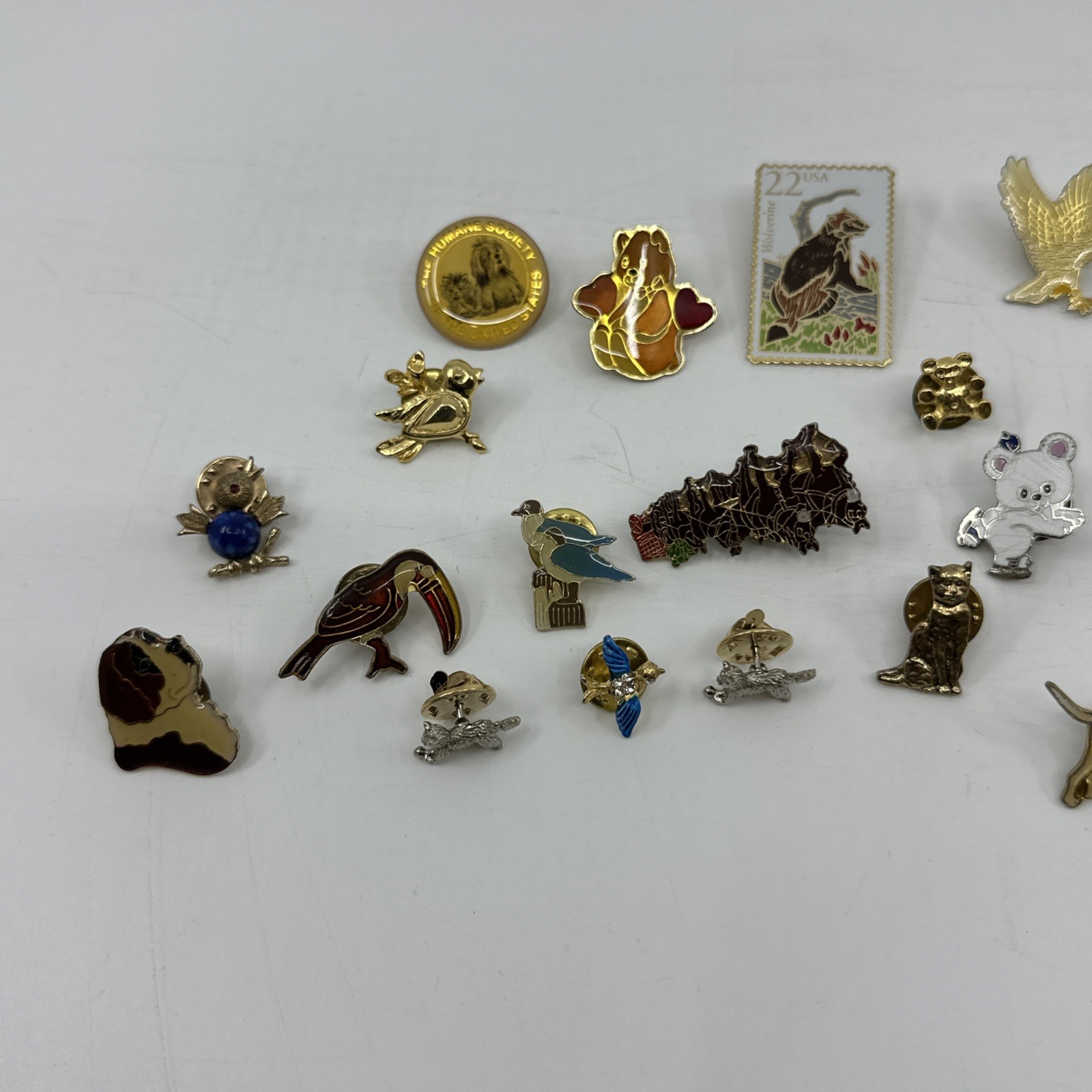 Vintage Animal Enamel Pin Lot Birds Panda Wildlife Cloisonne Gold (PIN-1)