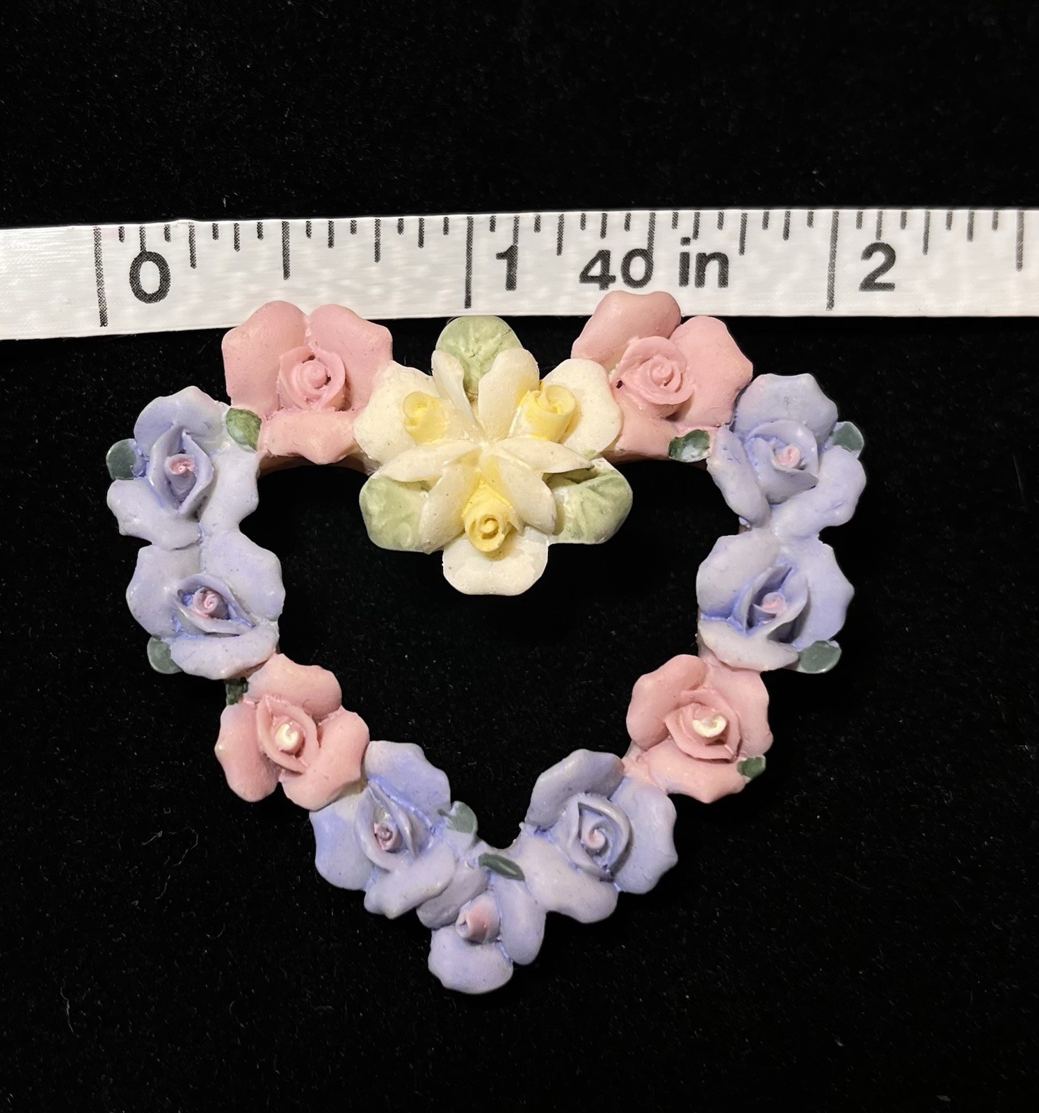 Vintage Avon “Heart Shaped Flowers” brooch, With Pastel Colored Roses