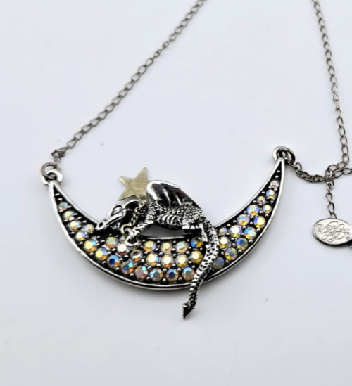Kirks Folly 17.5in ST Aurora Borealis Rhinestone Dragon Moon Necklace #34