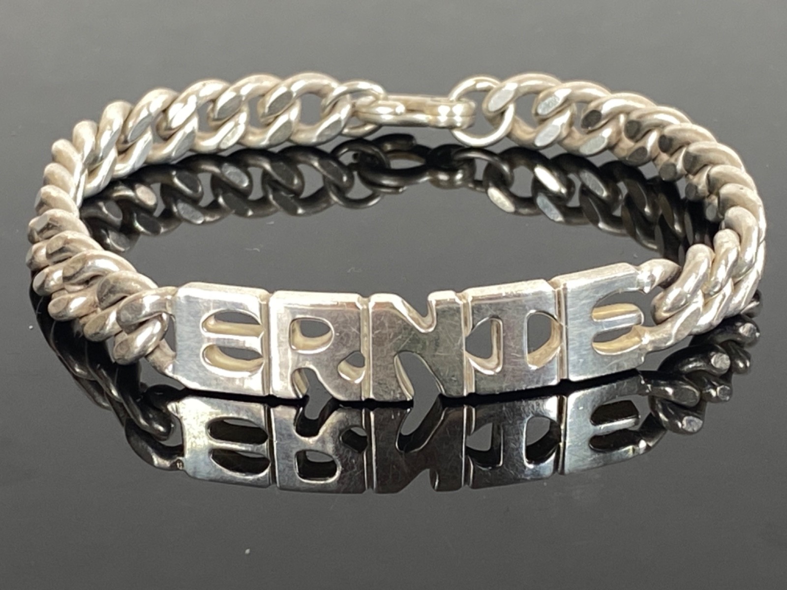 LEONORE DOSKOW Vintage Sterling Silver “Ernie” ID Bracelet – 34.8g / circa 1978