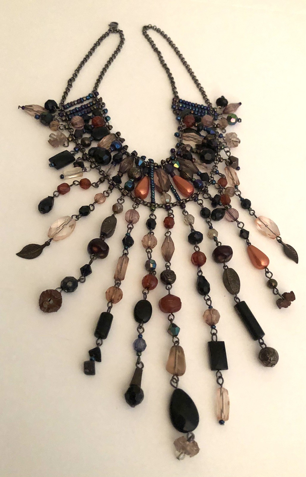 Vintage Victorian Multi-Strand Bib Style Colorful Bead Necklace Revival