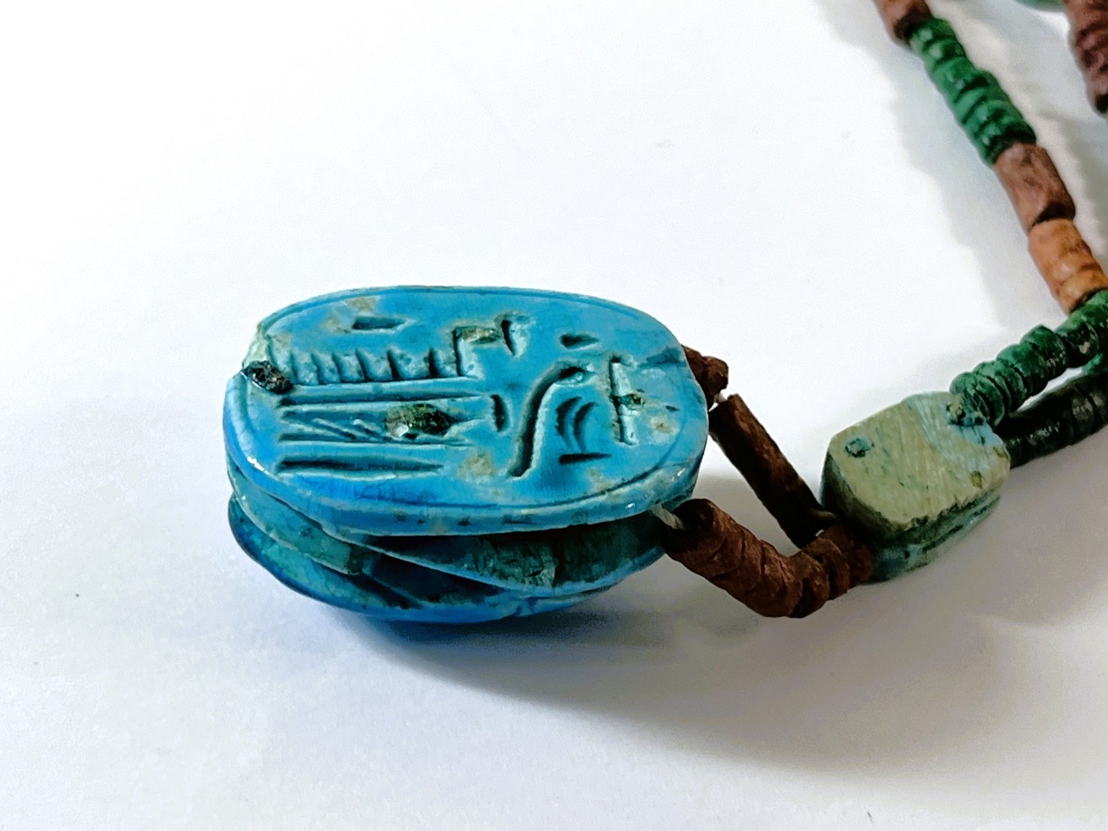 Vintage Egyptian Scarabs & Mummy Beads Necklace. 30″ Long