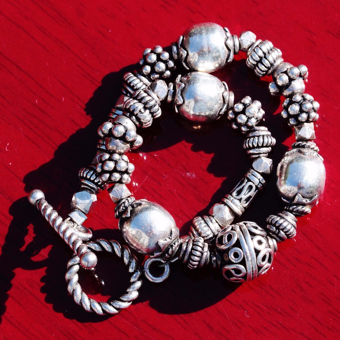 bead bracelet base metal heavy 7.75″ vintage handmade 20.1gr