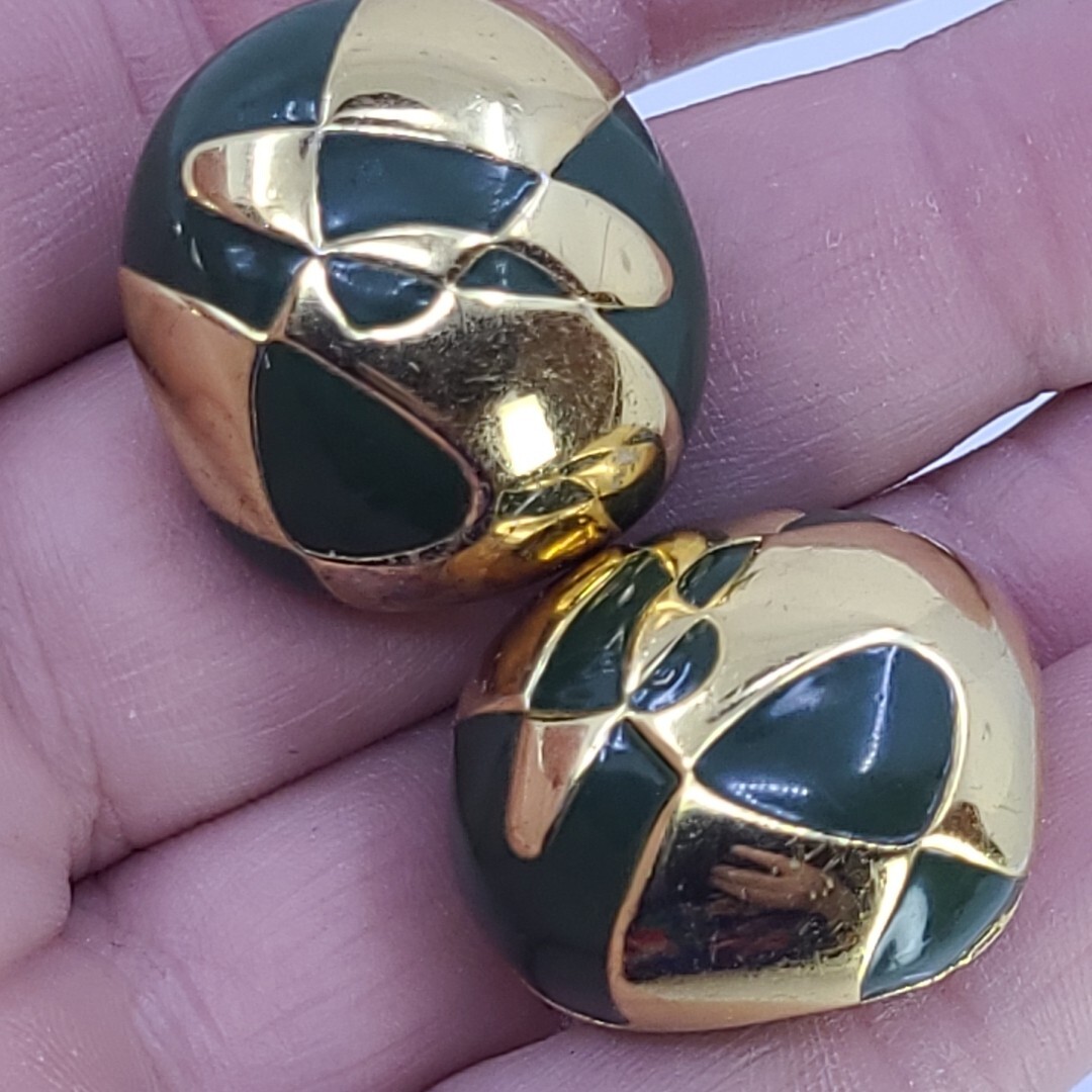 Chunky Vintage Orena Paris Earrings Clip On Jewelry Couture Jade Color Enamel