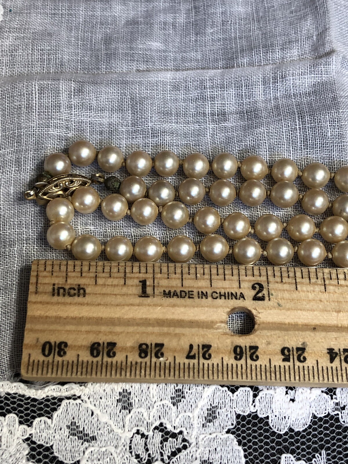 Vintage Signed Silver 17″ Wedding Faux Pearl Necklace Knotted Jewelry YT-42