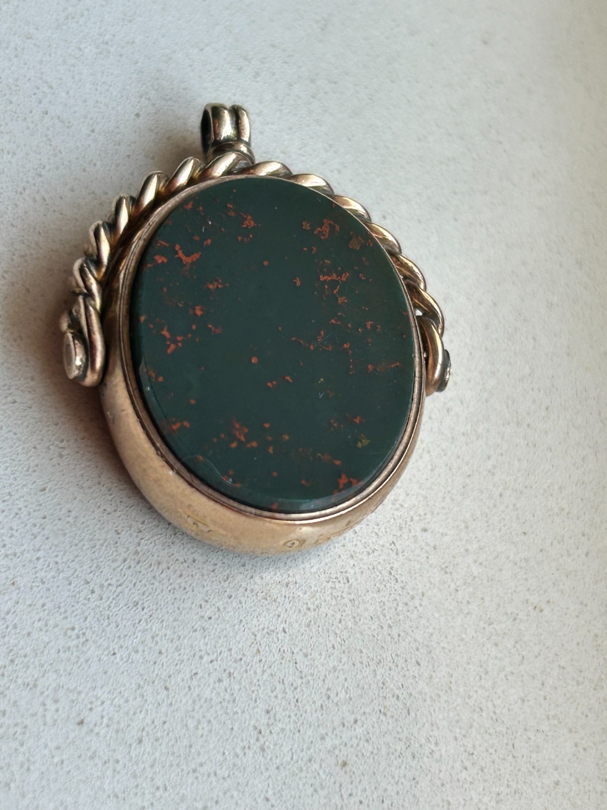 9ct Yellow Gold Spinning Fob Pendant Carnelian And Blood Stone Birmingham 1901
