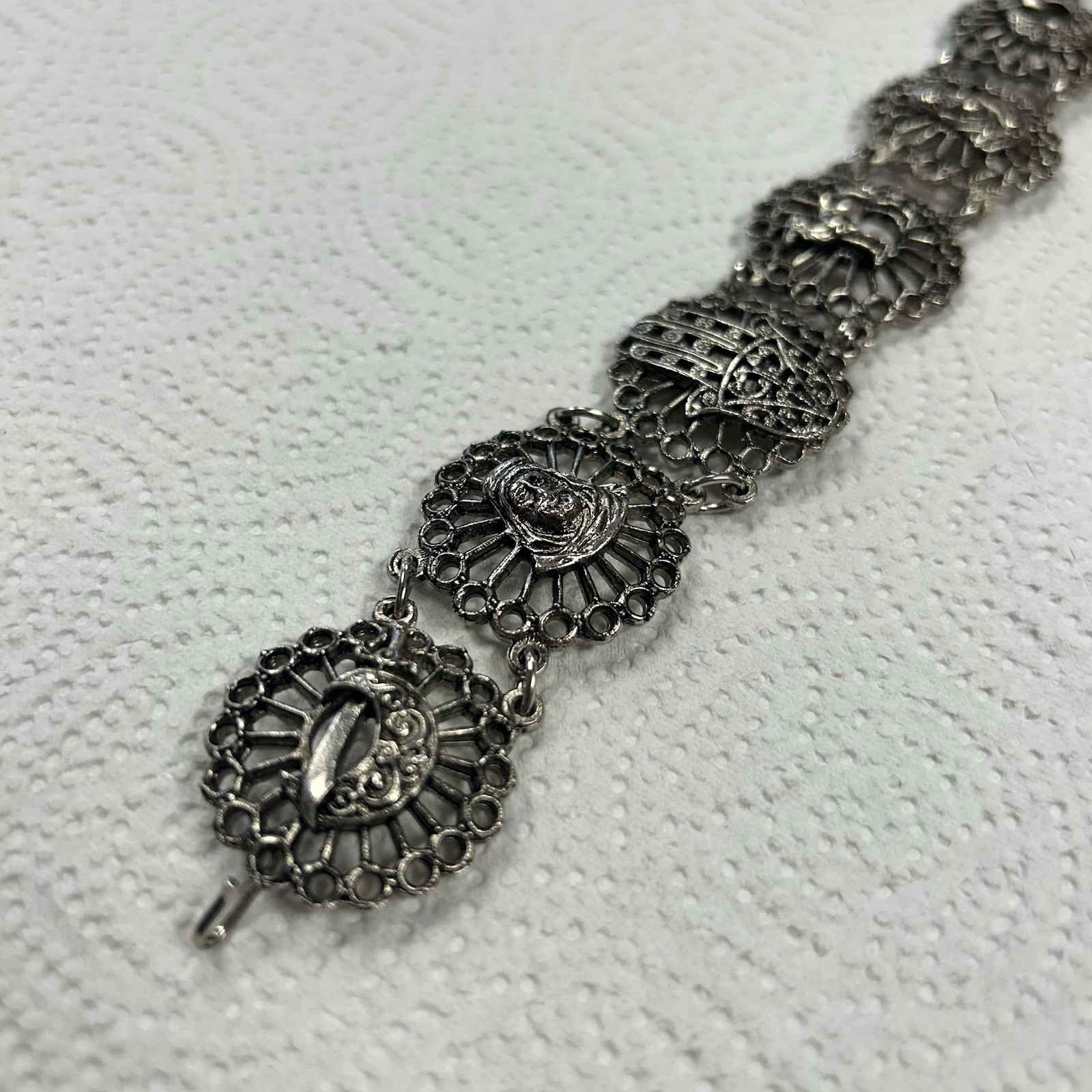 Vintage Souvenir Du Maroc Silver Bracelet Armenian Hamsa Moon Star Camel Travel