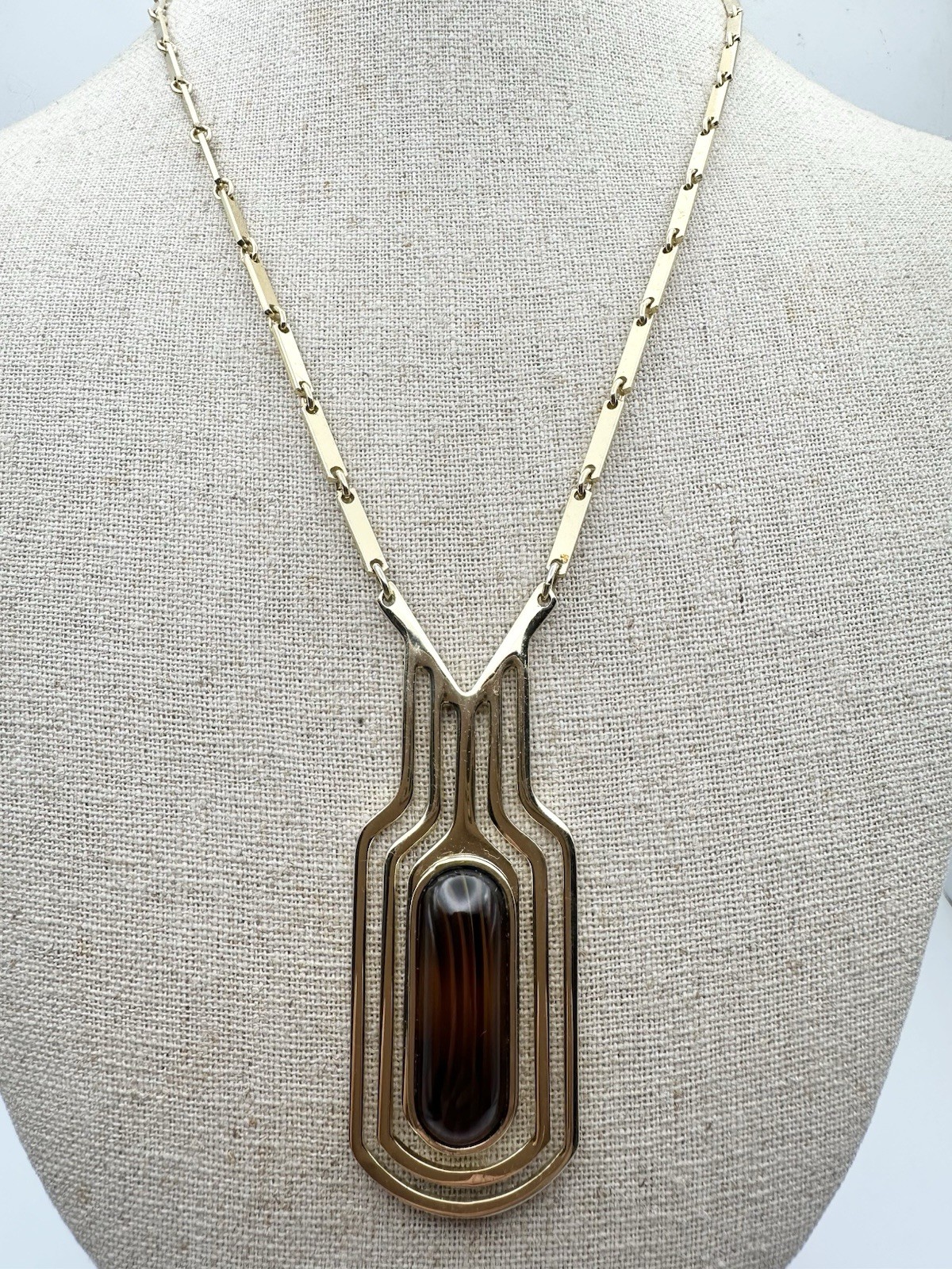 Vintage Whiting Davis Bar Link Chain Faux Stone Necklace 17.5”