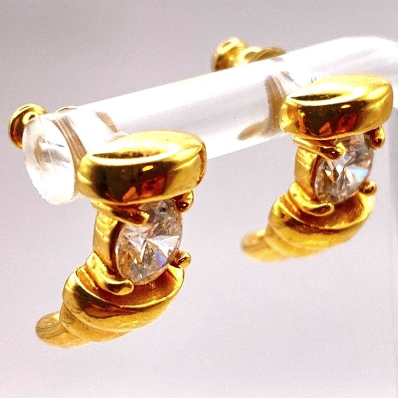 Signed LINDENWOLD 14k Heavy Gold Electroplate Crystal Stud Drop Earrings
