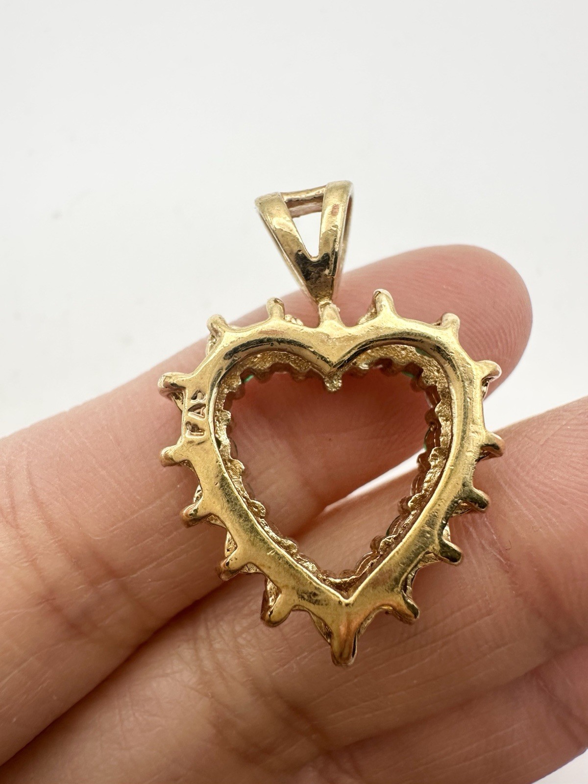 Vintage Green Clear Stone Open Heart Pendant