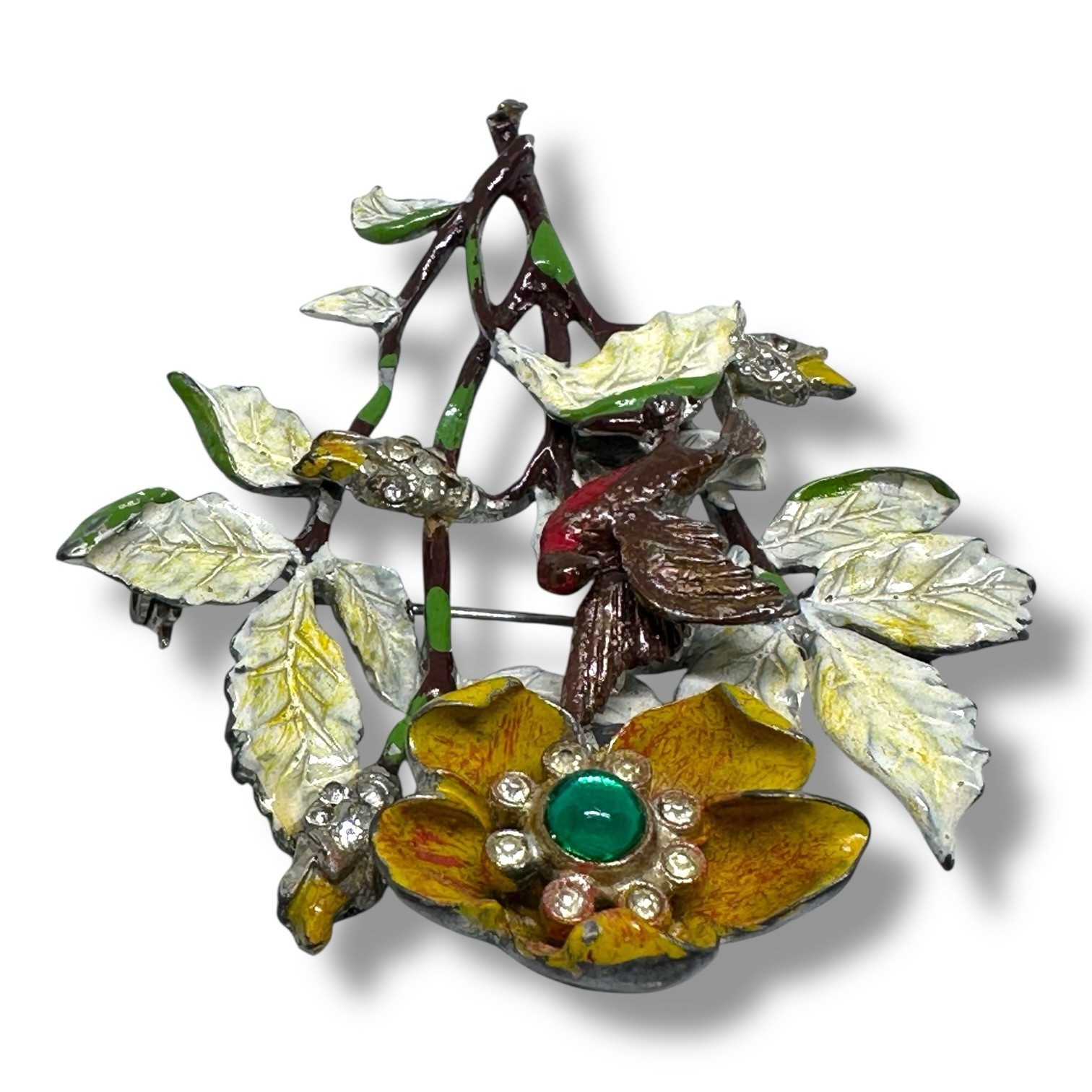 Bird Brooch Vintage 1940s Figural Rhinestone Statement Brooch Pin 2 3/4 Inches