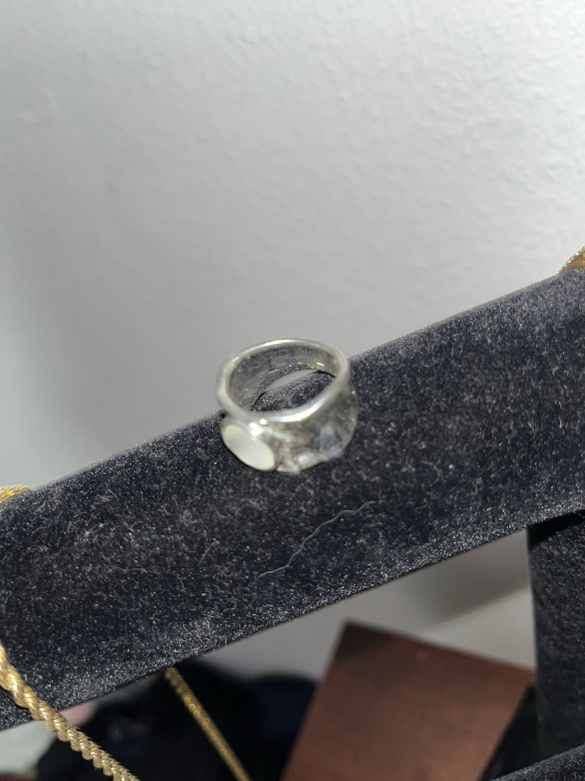 Vintage 925 Sterling Silver Mother of Pearl Signet Ring Chunky Statement