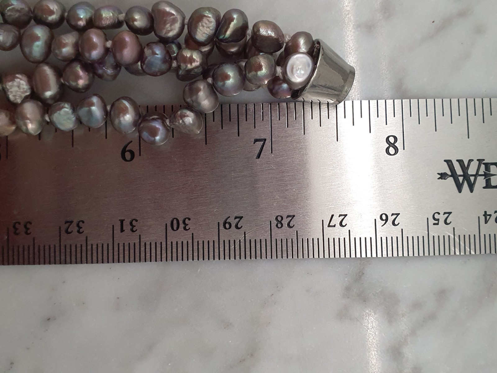 4 Strand Freshwater Pearl Necklace 17.5″ & Bracelet 7.5″ Gray Pink Iridescence