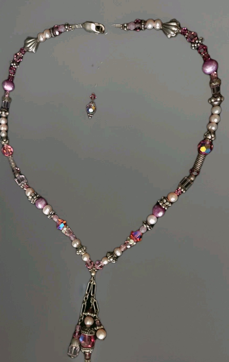 925 STERLING Necklace&Bracelet Multicolor PEARLS & Made With Swarovski CRYSTALS