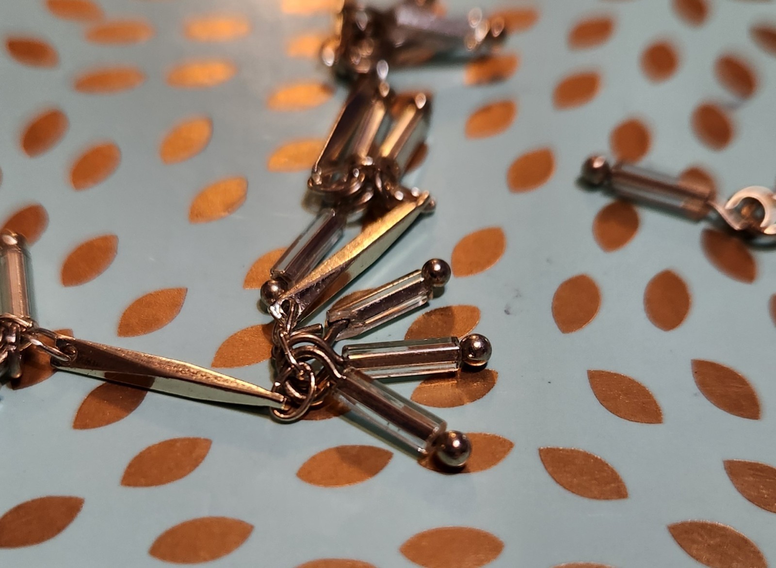 VTG Goldtone, Clear Elongated Glass charm Beads, Station Necklace