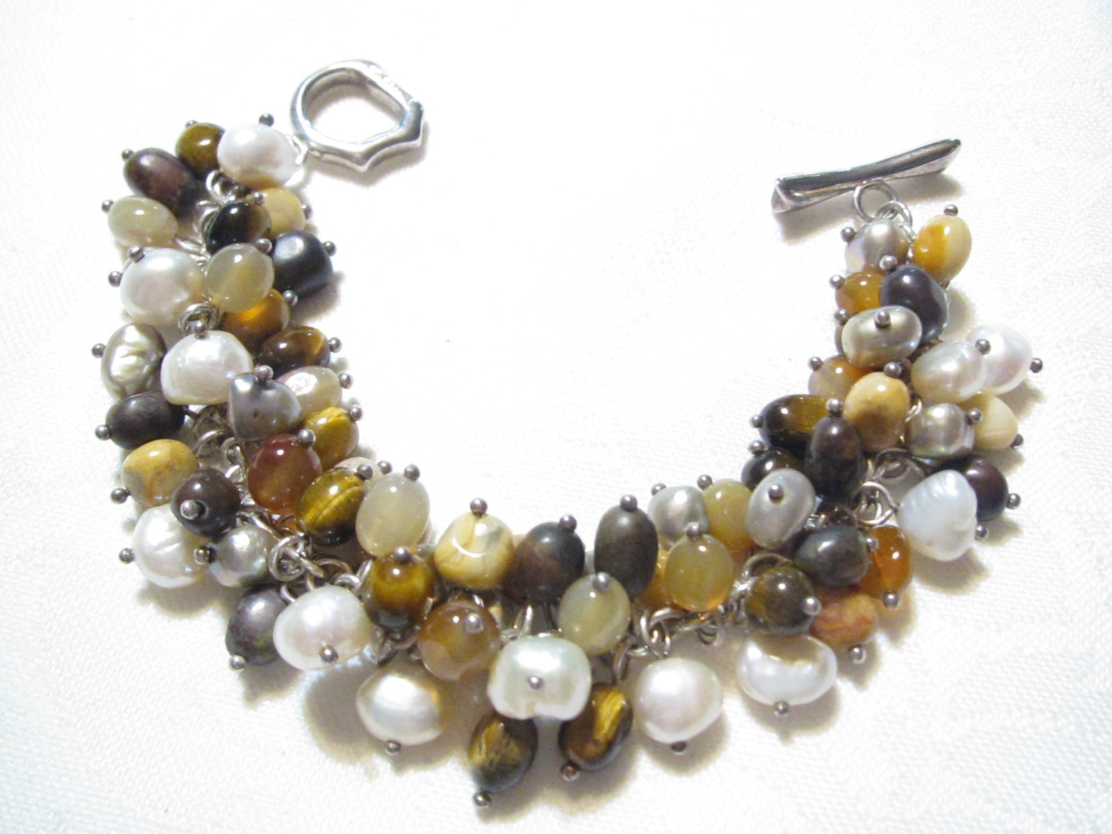 VINTAGE WHITNEY KELLY STERLING SILVER GEMSTONES & PEARLS TOGGLE BRACELET-65 GR.