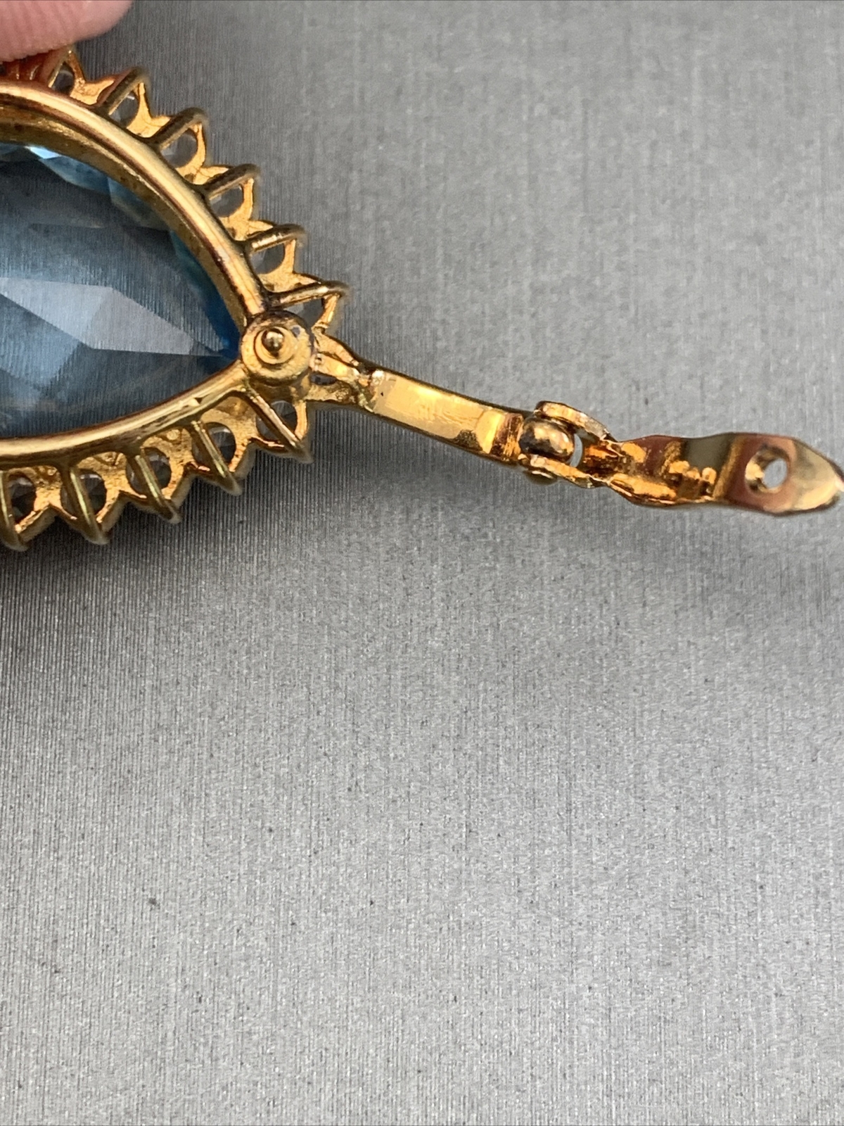 Vintage Quality large Faux blue topaz Clear stone Necklace Enhancer 1”