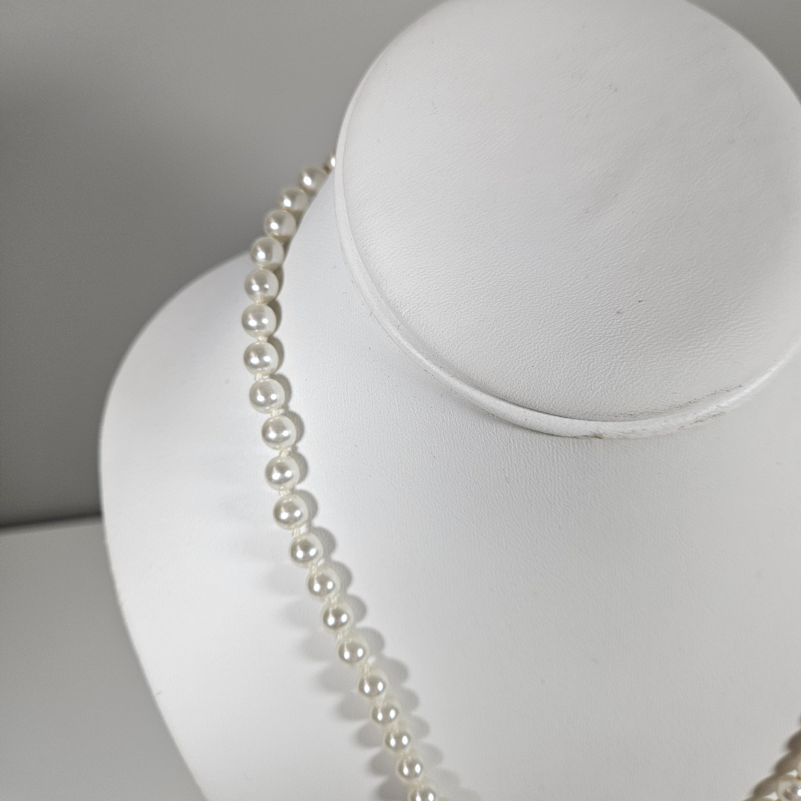 Vintage Faux Pearl Necklace With Goldtone Fish Hook Clasp