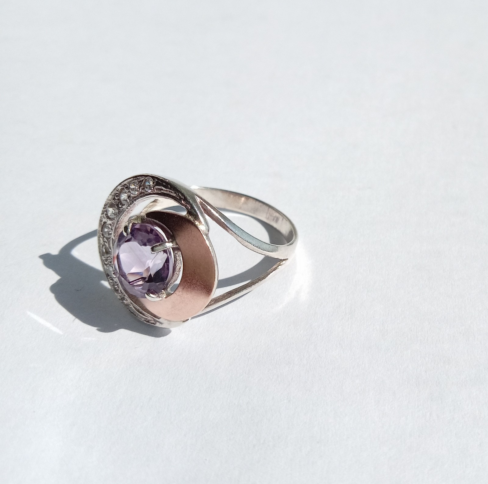Vintage Ring Purple stone Sterling Silver 925 Gold 375 test Women Jewelry size 8