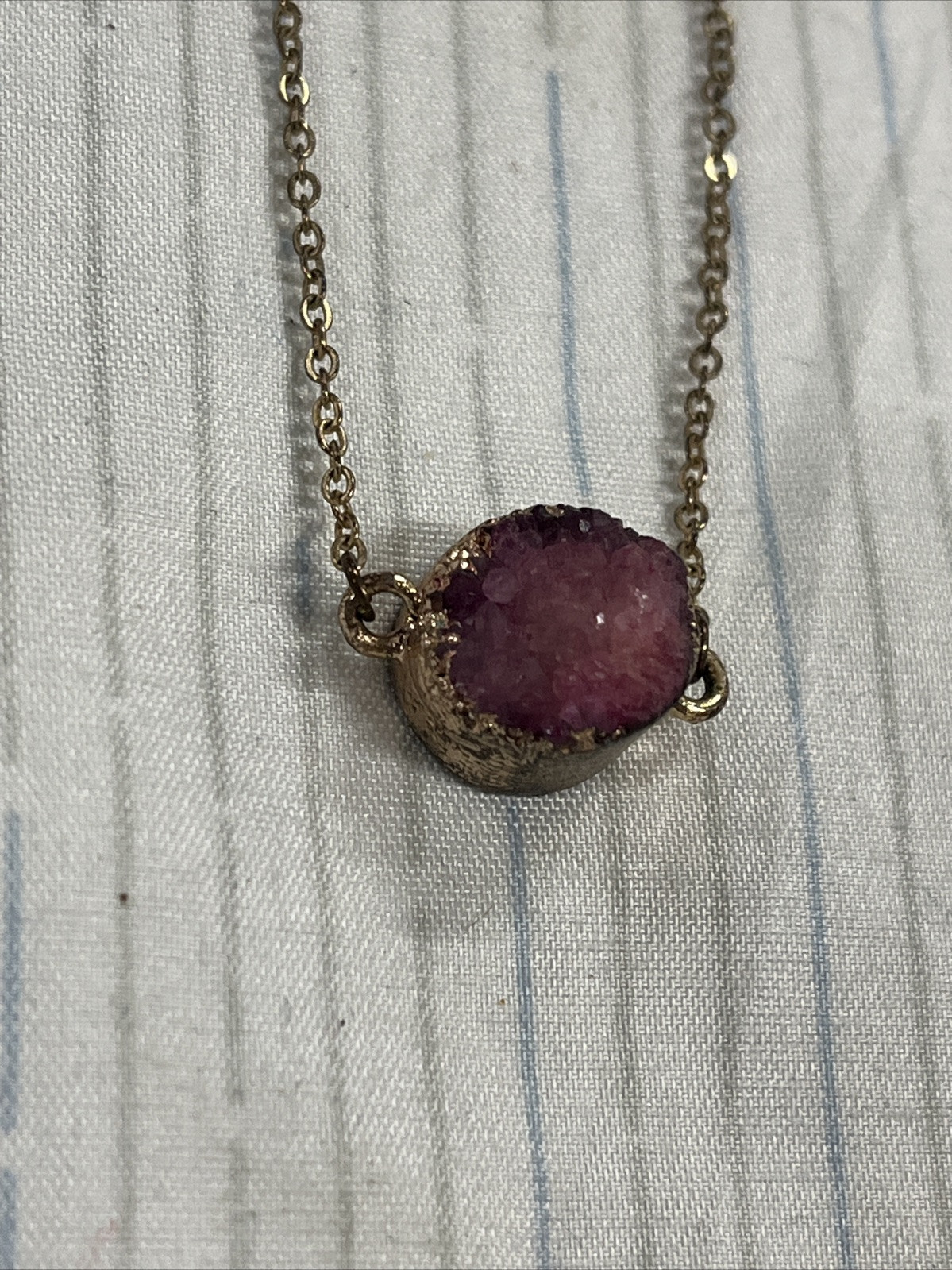 Vintage JM Amethyst Geode & Gold Tone Chain Necklace 22 Inch